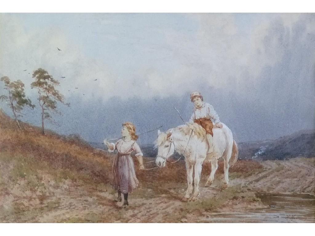 Appraisal: H HAMMONDWATERCOLOUR DRAWING Girl leading a boy on a horse