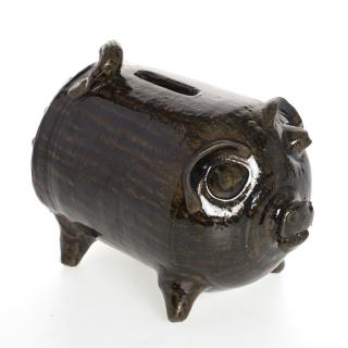 Appraisal: Chester Hewell unusual stoneware piggy bank Chester Hewell unusual stoneware