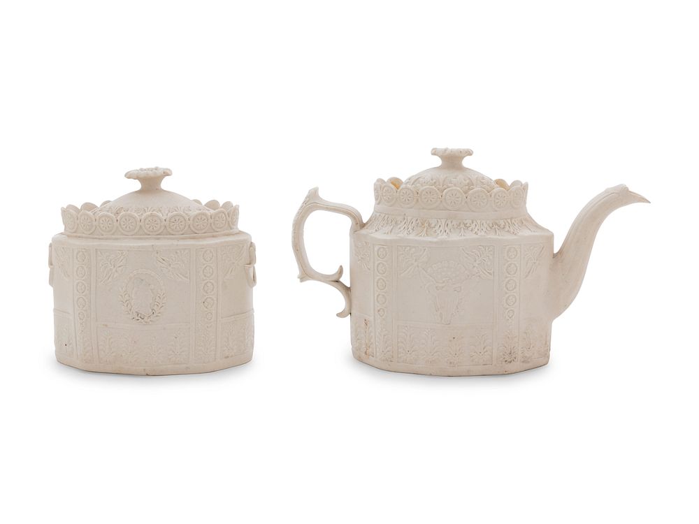 Appraisal: An English Stoneware Teapot and Covered Sugar An English Stoneware