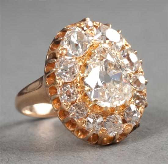 Appraisal: Antique cts diamond ring th century center pear-cut diamond approximately