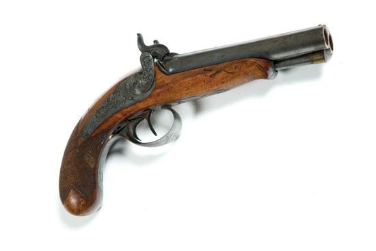 Appraisal: DOUBLE-PERCUSSION BARREL PISTOL European th century barrels with engraved locks