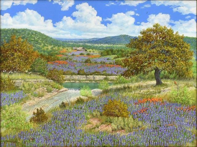 Appraisal: Framed oil painting on canvas Hill Country Bluebonnets signed lower