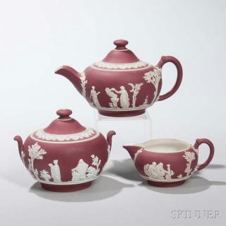 Appraisal: Wedgwood Crimson Jasper Dip Three-piece Tea Set England c each