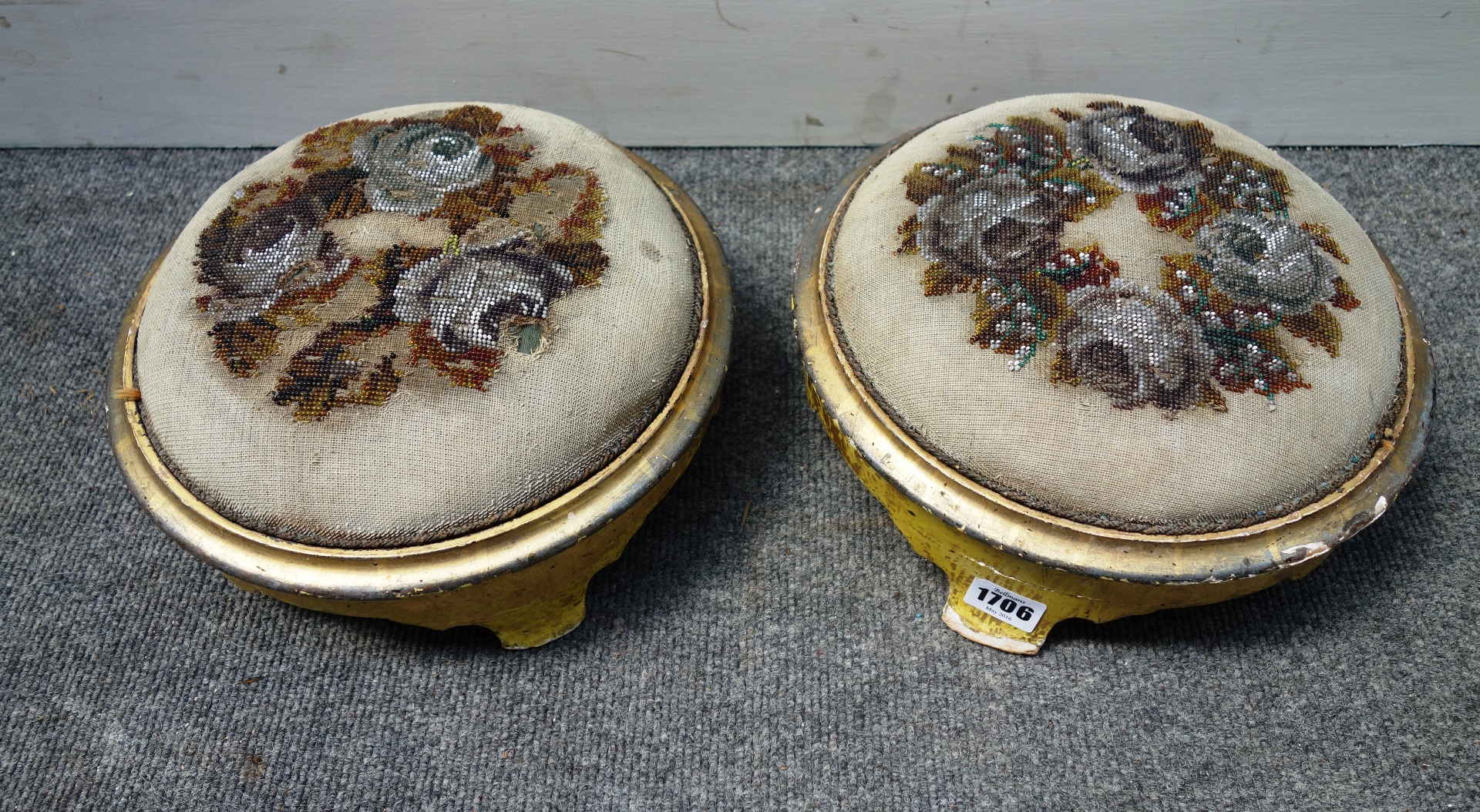 Appraisal: A pair of Victorian gilt framed circular stools each on