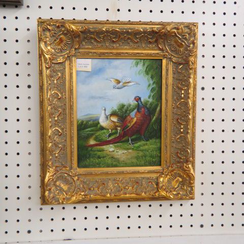 Appraisal: Oil Painting of Pheasants Bird x in artist board ornate