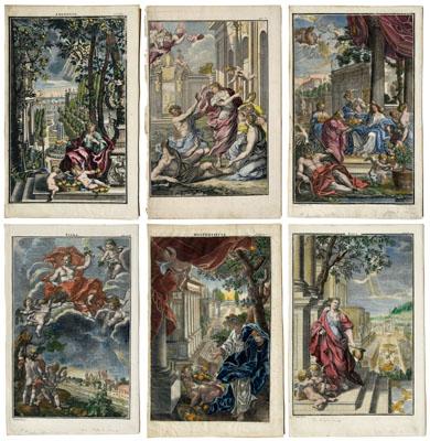 Appraisal: Six Johann Volckamer engravings figural with views of gardens from