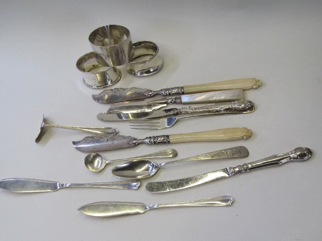 Appraisal: Lot comprising silver napkin rings and assorted loose cutlery