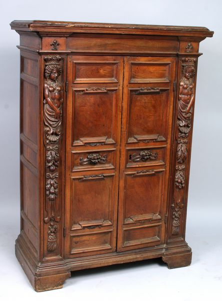 Appraisal: th- th Century Italian Renaissance carved walnut cabinet having two