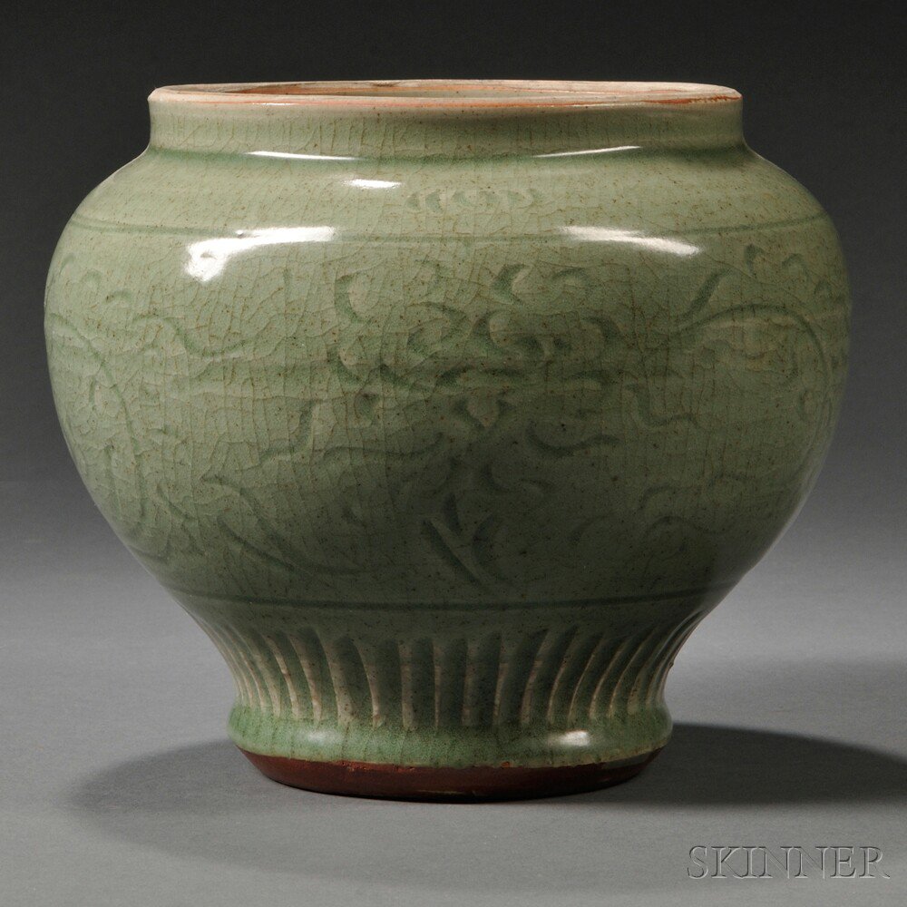 Appraisal: Celadon Jar China th th century bulbous shape with waisted