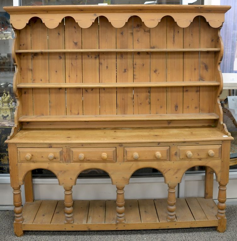 Appraisal: Two part pine hutch Welsh cupboard ht in wd in