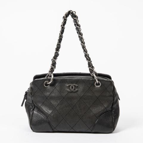 Appraisal: Chanel bowling bag in black quilted caviar leather silver-tone hardware