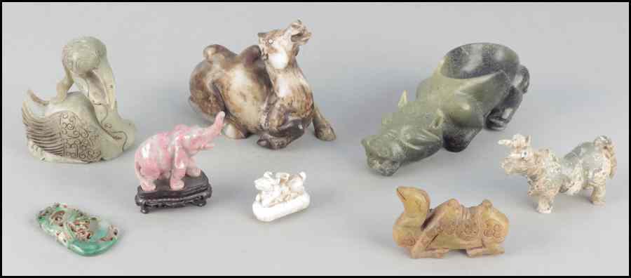 Appraisal: COLLECTION OF CARVED STONE ANIMAL FORMS Includes a hippo two