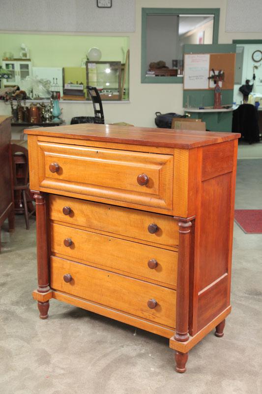 Appraisal: EMPIRE CHEST OF DRAWERS Cherry with curly maple front paneled