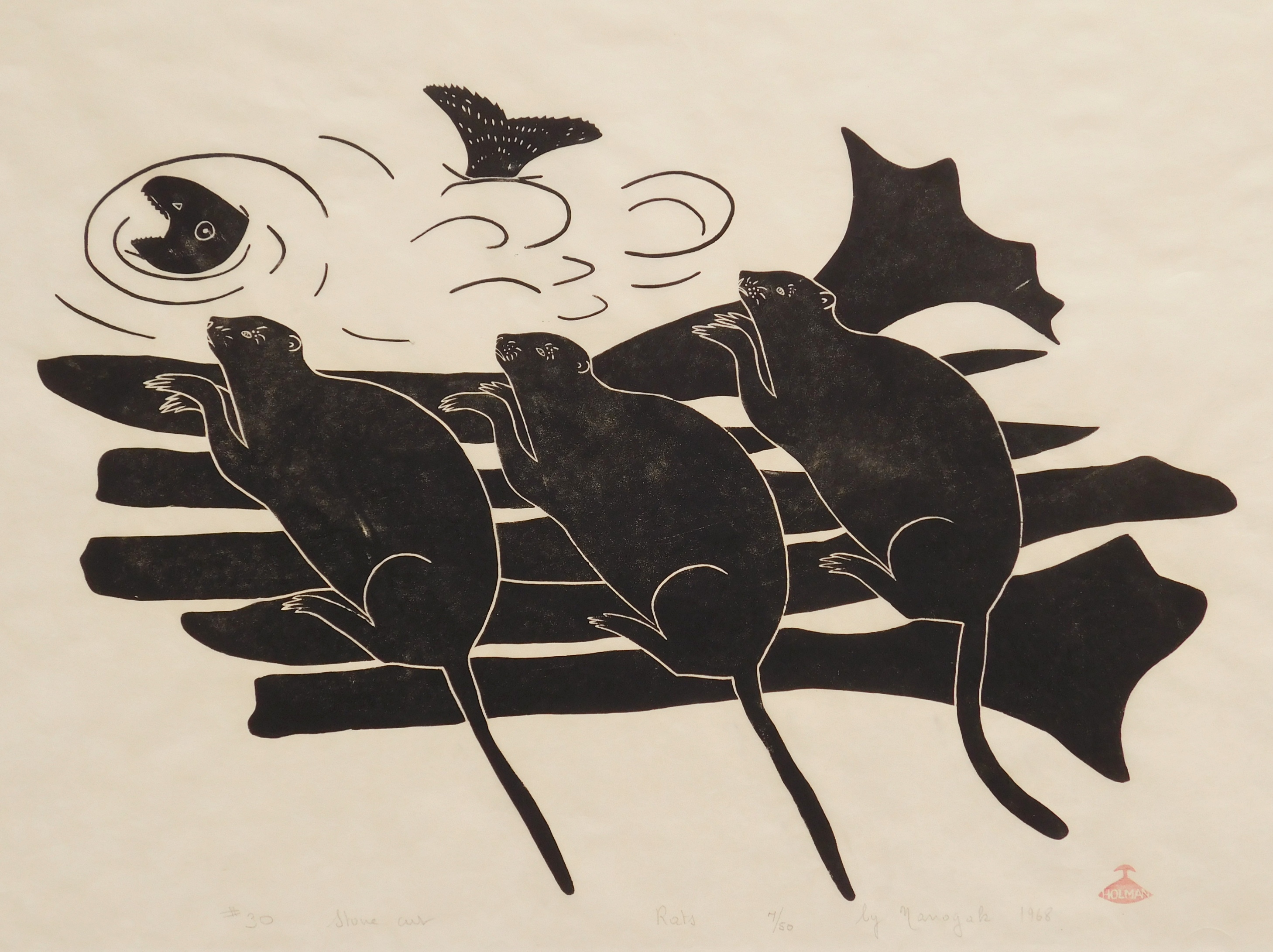 Appraisal: Agnes Nanogak Holman Island - ''Rats''- stone cut signed dated