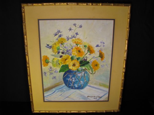 Appraisal: Oil on board painting still life floral signed Margaret Wilder