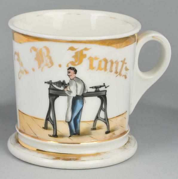 Appraisal: Machinist Shaving Mug Description Gilt name A B Frantz Shows