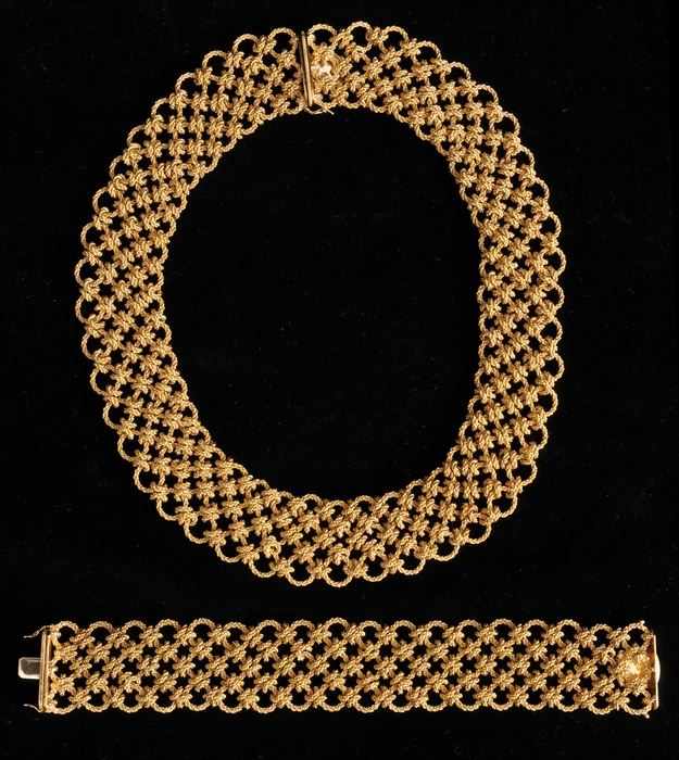 Appraisal: WOVEN GOLD CHAIN CHOKER AND BRACELET Each stamped Marchisio TO