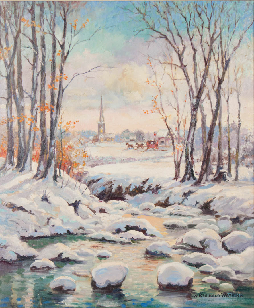 Appraisal: W Reginald Watkins Snow Scene oil on canvas William Reginald