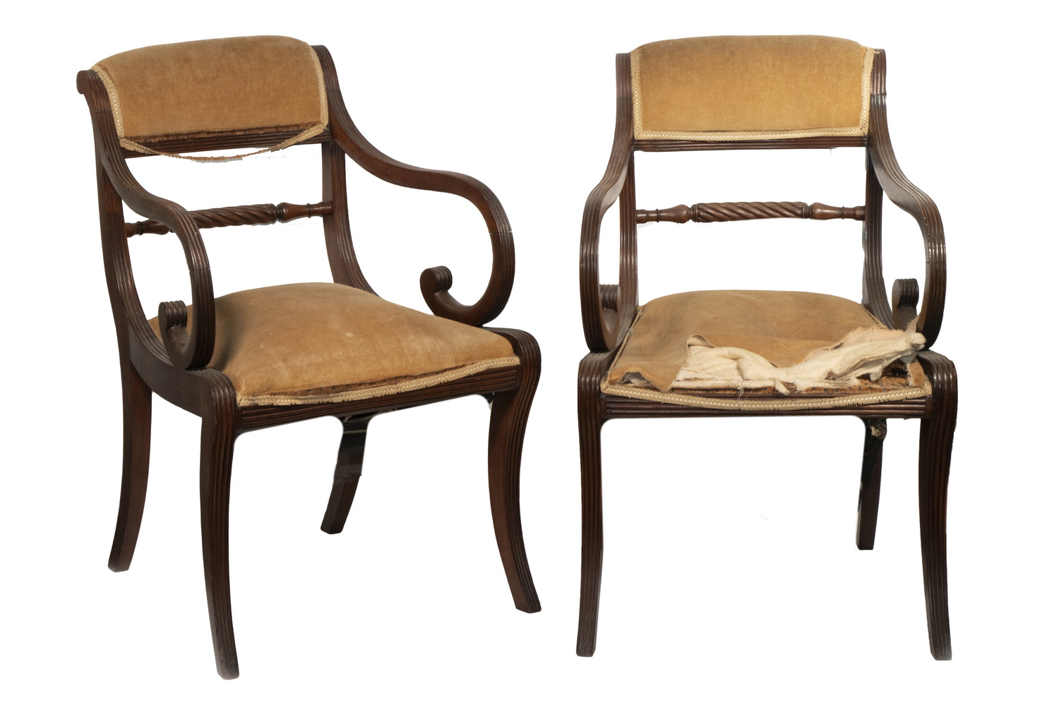 Appraisal: REGENCY ARMCHAIRS Lot of English Mahogany Armchairs with tan velvet