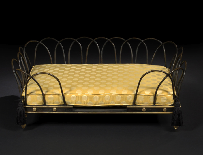 Appraisal: Unusual French Empire-Style Ebonized Gilt-Metal Dog Bed the padded rectangular