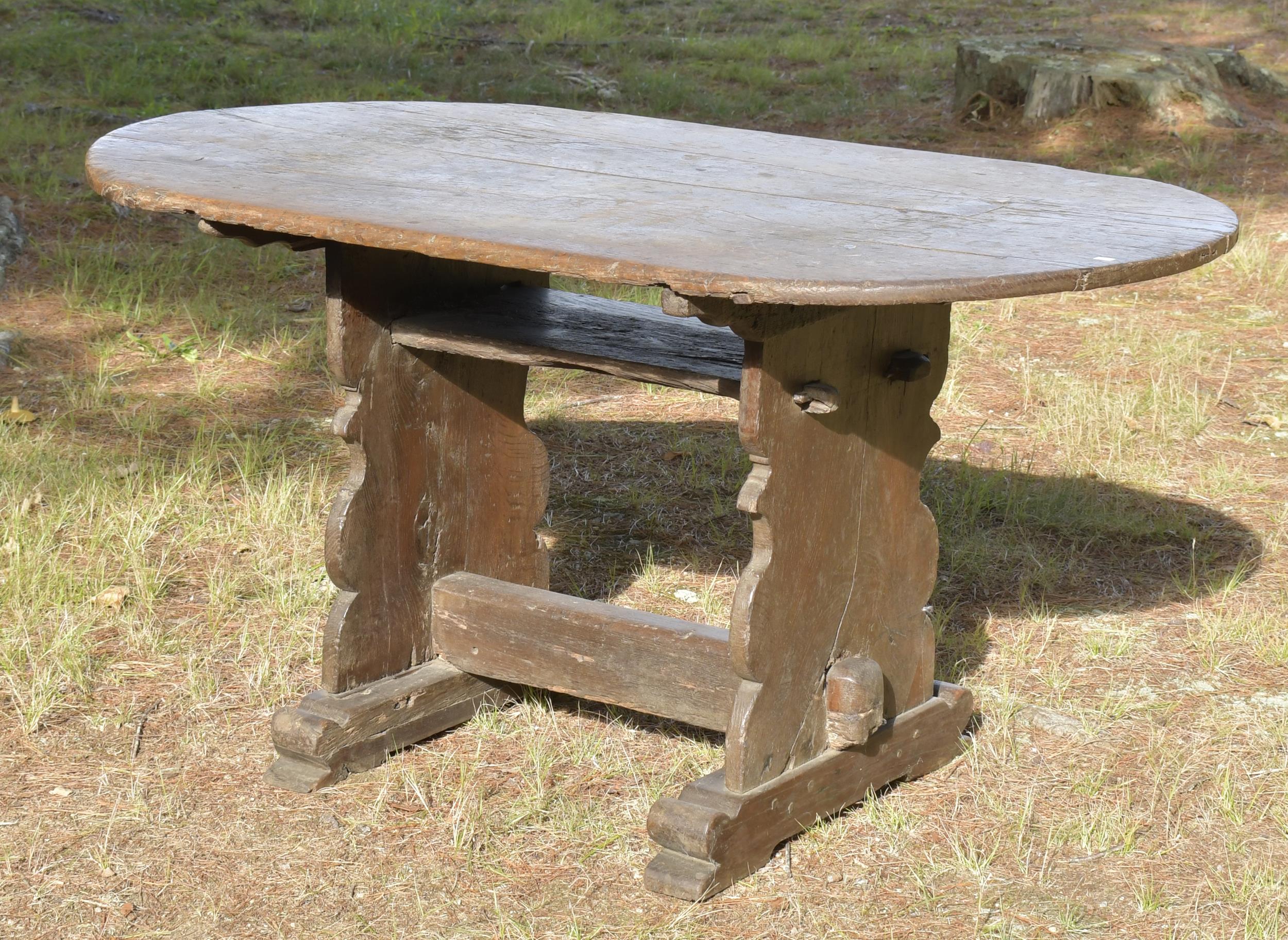 Appraisal: TH C OAK SHOE FOOT HUTCH TABLE Two board oval