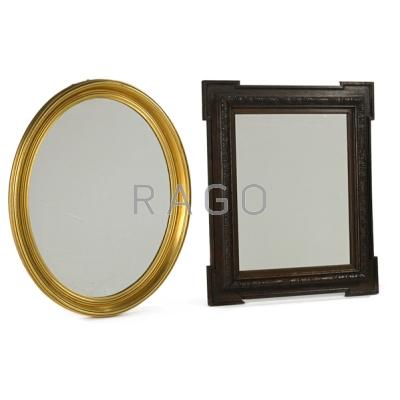 Appraisal: HALL MIRRORS Oval gilded frame together with rectangular carved frame