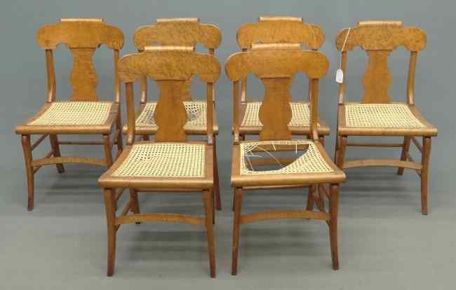 Appraisal: Set of six th c cane seat birdseye maple chairs