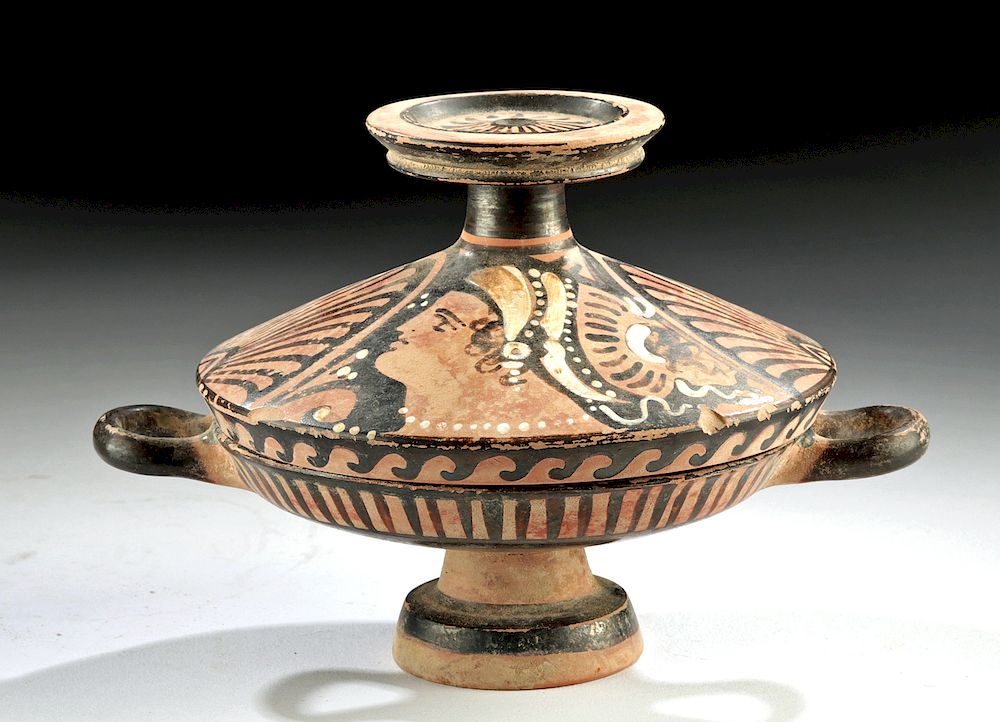 Appraisal: Greek Pottery Lekanis - Palmettes Lady of Fashion Magna Graecia