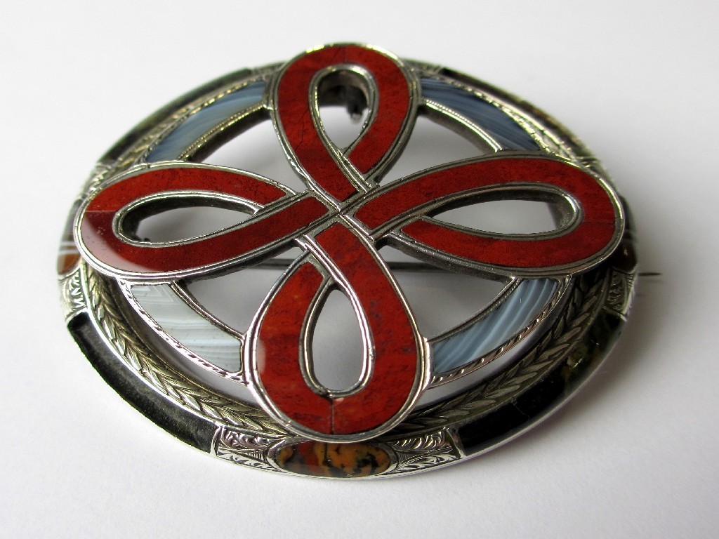 Appraisal: A Victorian Scottish silver and vari coloured agate brooch