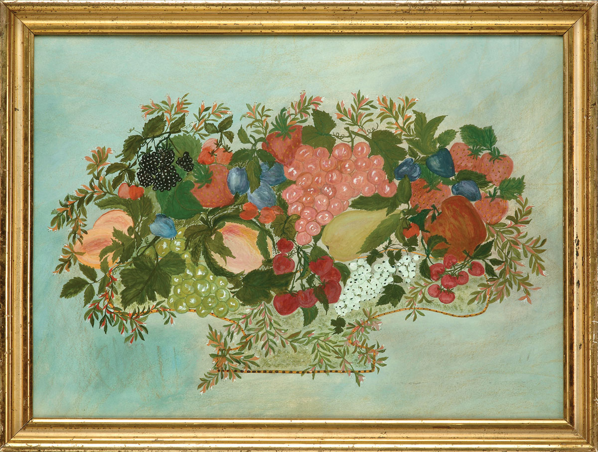 Appraisal: WATERCOLOR OF A BASKET OF FRUIT AND HONEYSUCKLE On an