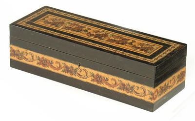 Appraisal: A Victorian rosewood Tunbridge ware glove box decorated a panel