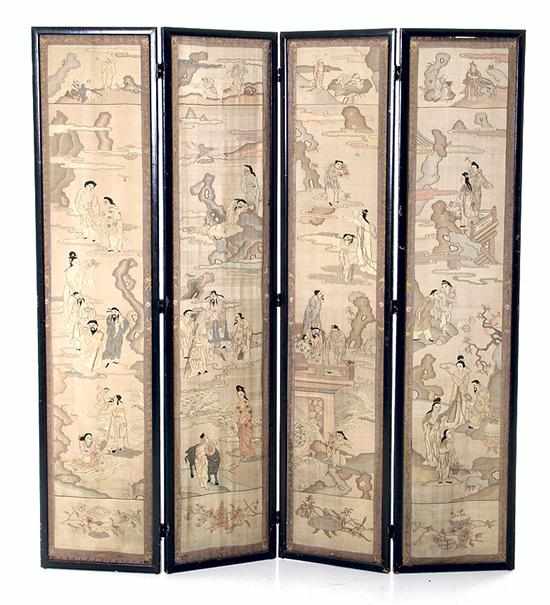 Appraisal: Chinese four-panel Kesi silk woven screen th century hinged molded