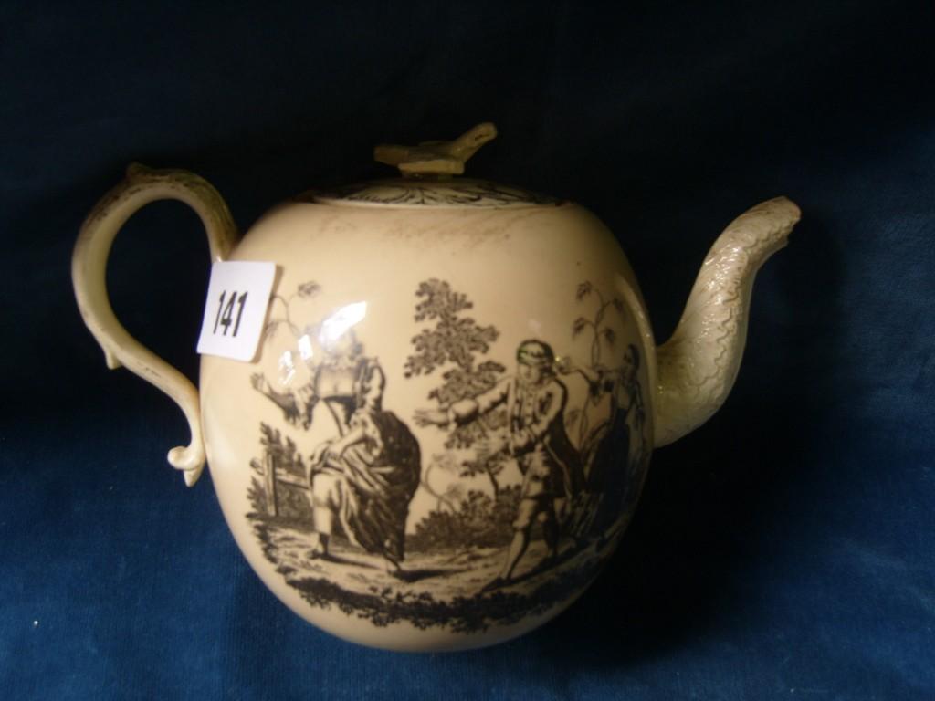 Appraisal: An th century cream ware teapot of globular form with