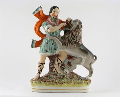 Appraisal: A Staffordshire model of Samson wrestling with the Asiatic lion