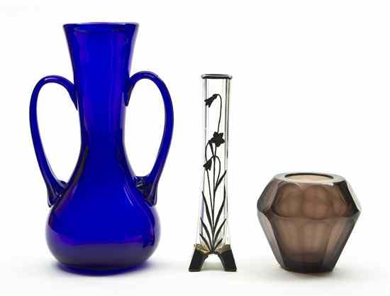 Appraisal: A Collection of Three Glass Table Articles comprising a cobalt