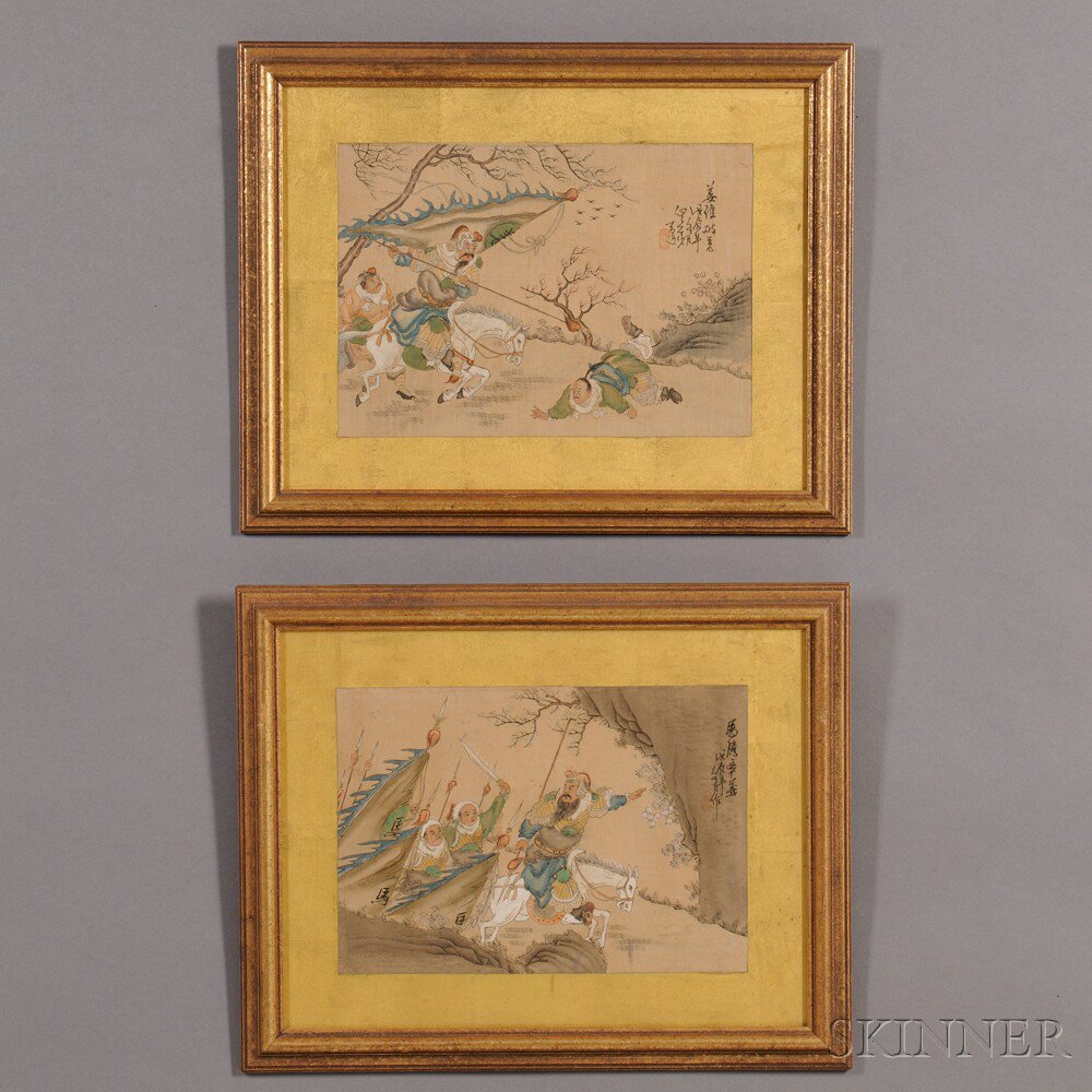 Appraisal: Pair of Battle Scene Paintings China th century ink and