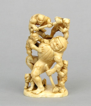 Appraisal: A Large Ivory Carving of a Shoki and Oni ca