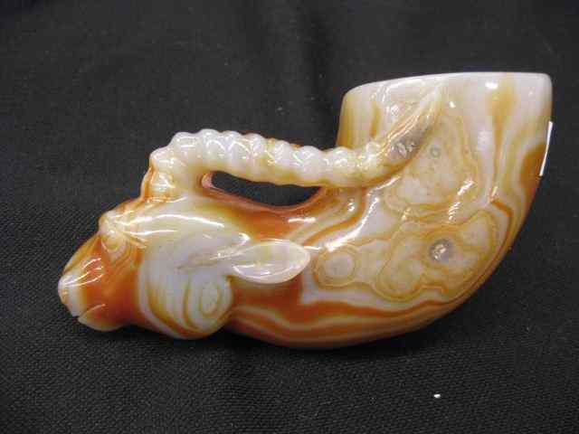 Appraisal: Chinese Carved Agate Libation Cup ram's head '' excellent