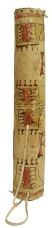 Appraisal: Replica Cheyenne-style parfleche cylinder case contemporary polychrome decoration covers held