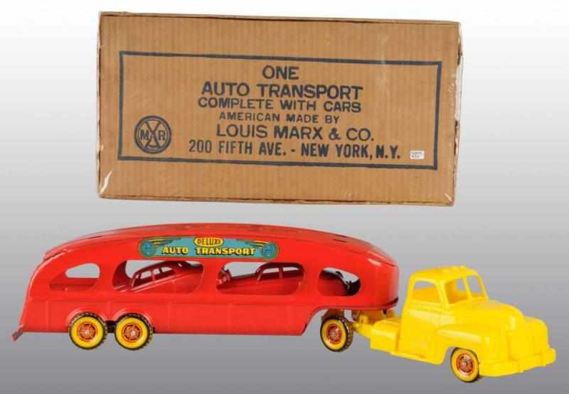 Appraisal: Marx Deluxe Auto Transport Toy Description American Pressed steel trailer