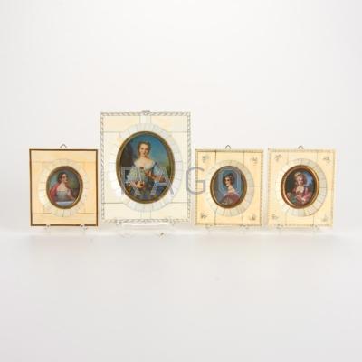 Appraisal: PORTRAIT MINIATURES Four pieces th c Painted ivory in bone