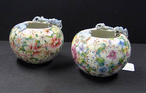 Appraisal: A pair of mille fleurs enameled porcelain water coupes Each