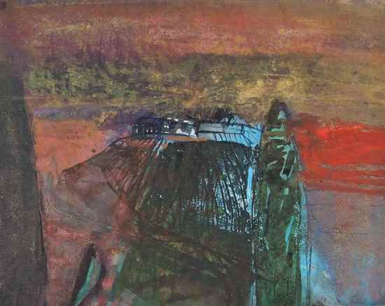 Appraisal: Barbara Rae b Farm Bagno Romano mixed media on paper