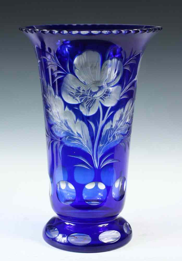 Appraisal: BLUE CUT TO CLEAR CRYSTAL VASE - Late th c