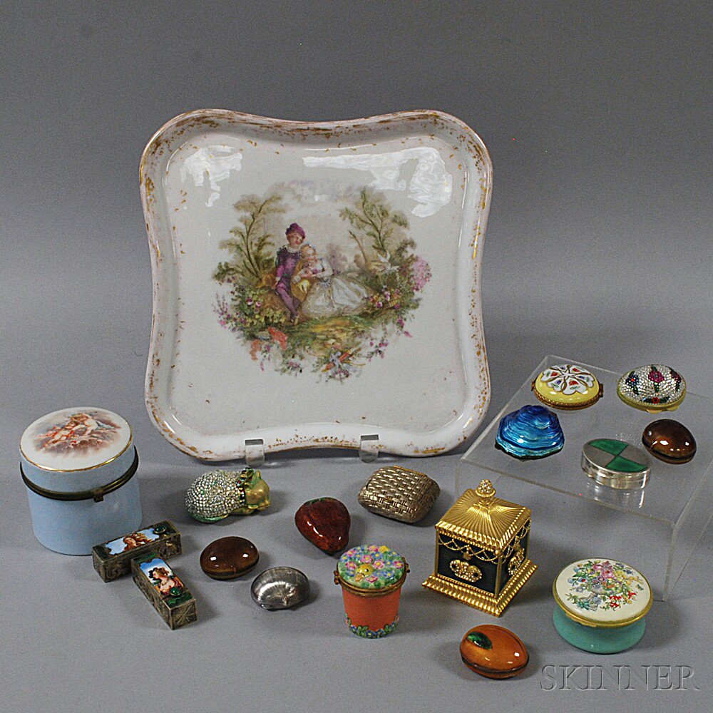 Appraisal: Eighteen Boxes and a Platter including a gilt-brass Wendy Reed