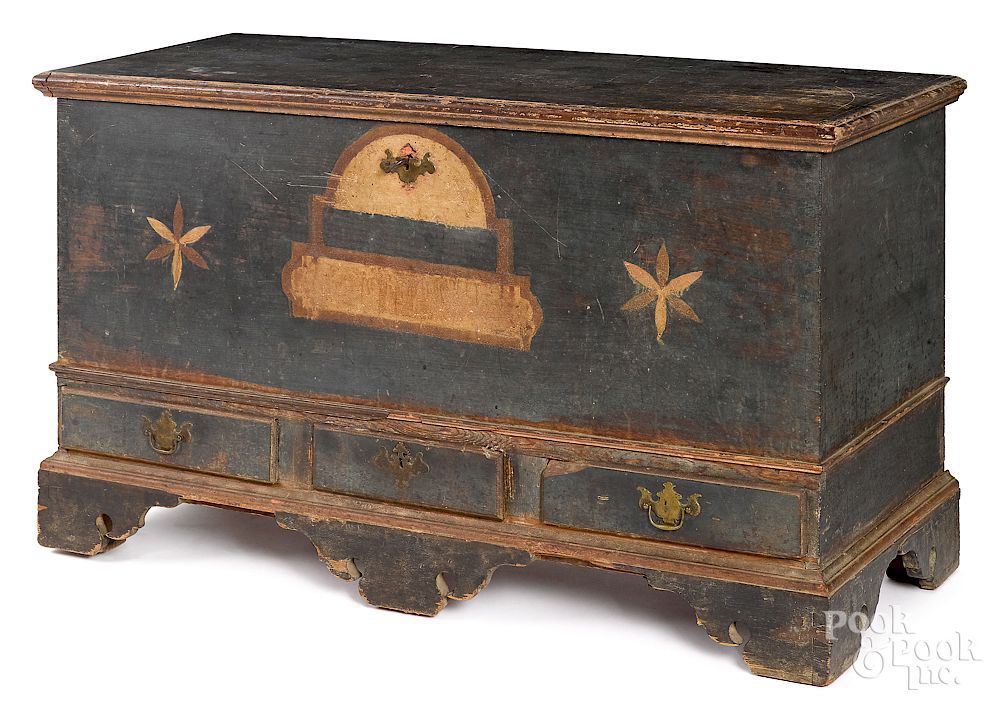 Appraisal: Pennsylvania or Southern painted pine dower chest Exclusive on Bidsquare