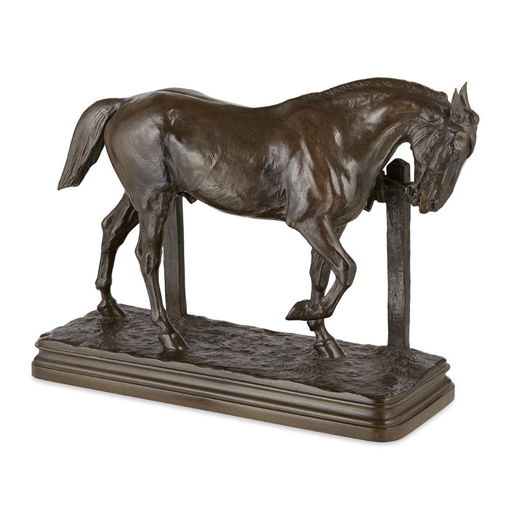 Appraisal: ISIDORE JULES BONHEUR FRENCH - TETHERED HORSE bronze mid-brown patina