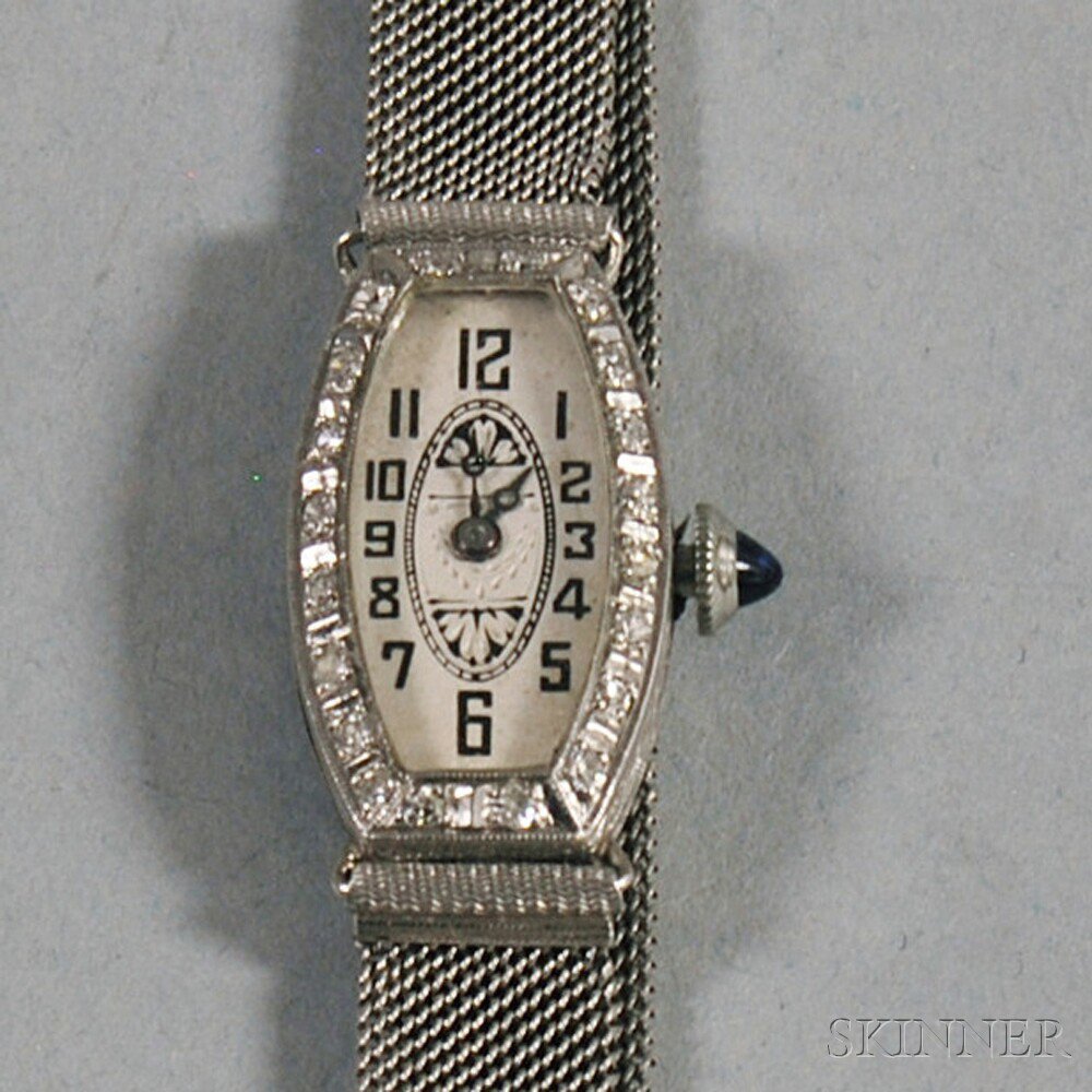 Appraisal: Art Deco Platinum and Diamond Wristwatch with adjustable woven platinum