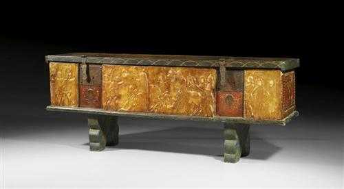 Appraisal: PAINTED COFFER WITH PASTIGLIA DECORATION Renaissance and later probably Tuscany