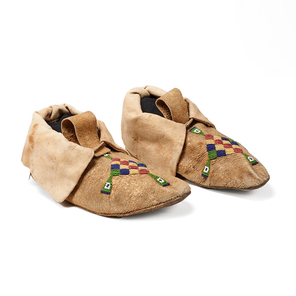 Appraisal: Pair of Plains Beaded Hide Moccasins Diamond Pair of Native